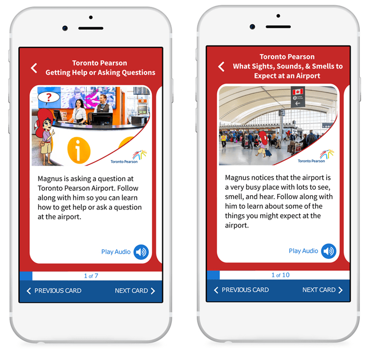 Smartphone screen captures showing Toronto Pearson's MagnusCards app