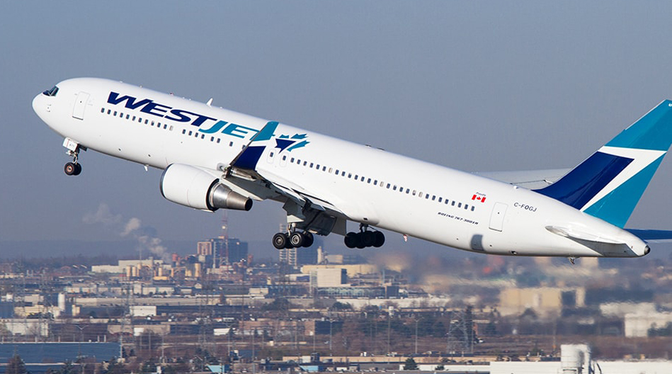 A WestJet plane taking off