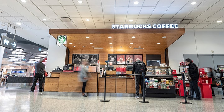 Wood-covered Starbucks booth