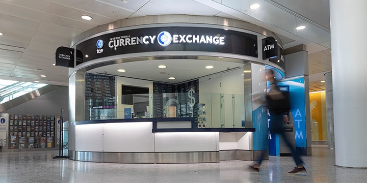 International Currency Exchange counter.