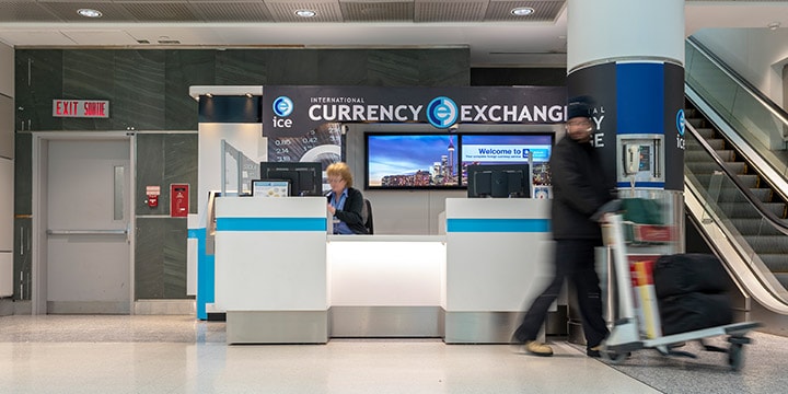 International Currency Exchange counter.