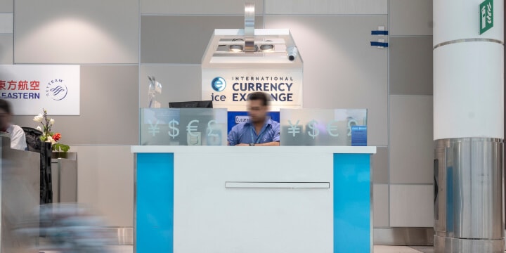 International Currency Exchange counter.
