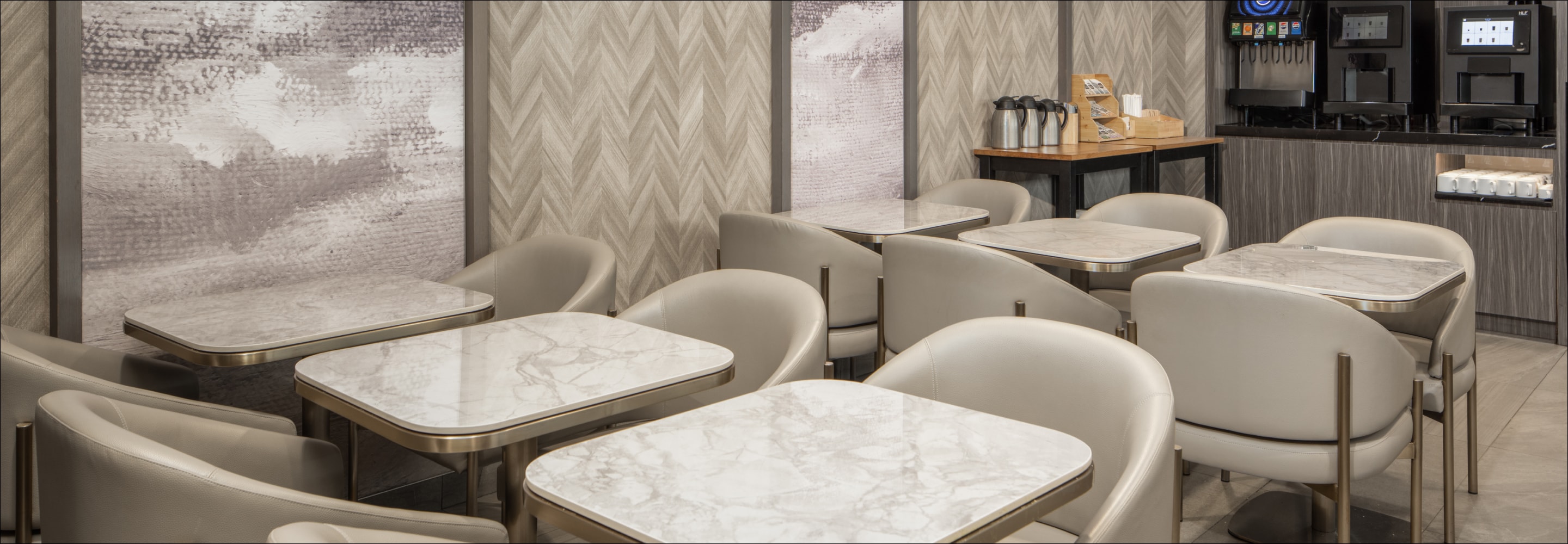 a room with tables and chairs