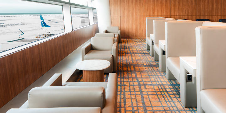 a room with chairs and tables