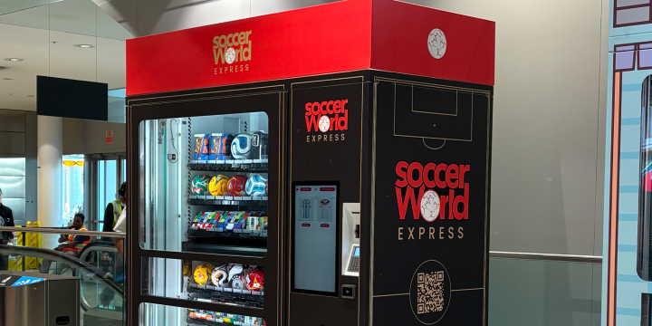 a vending machine with a sign