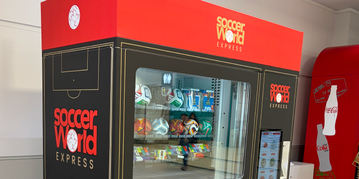a vending machine with a sign