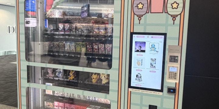 a glass case with a sign on it